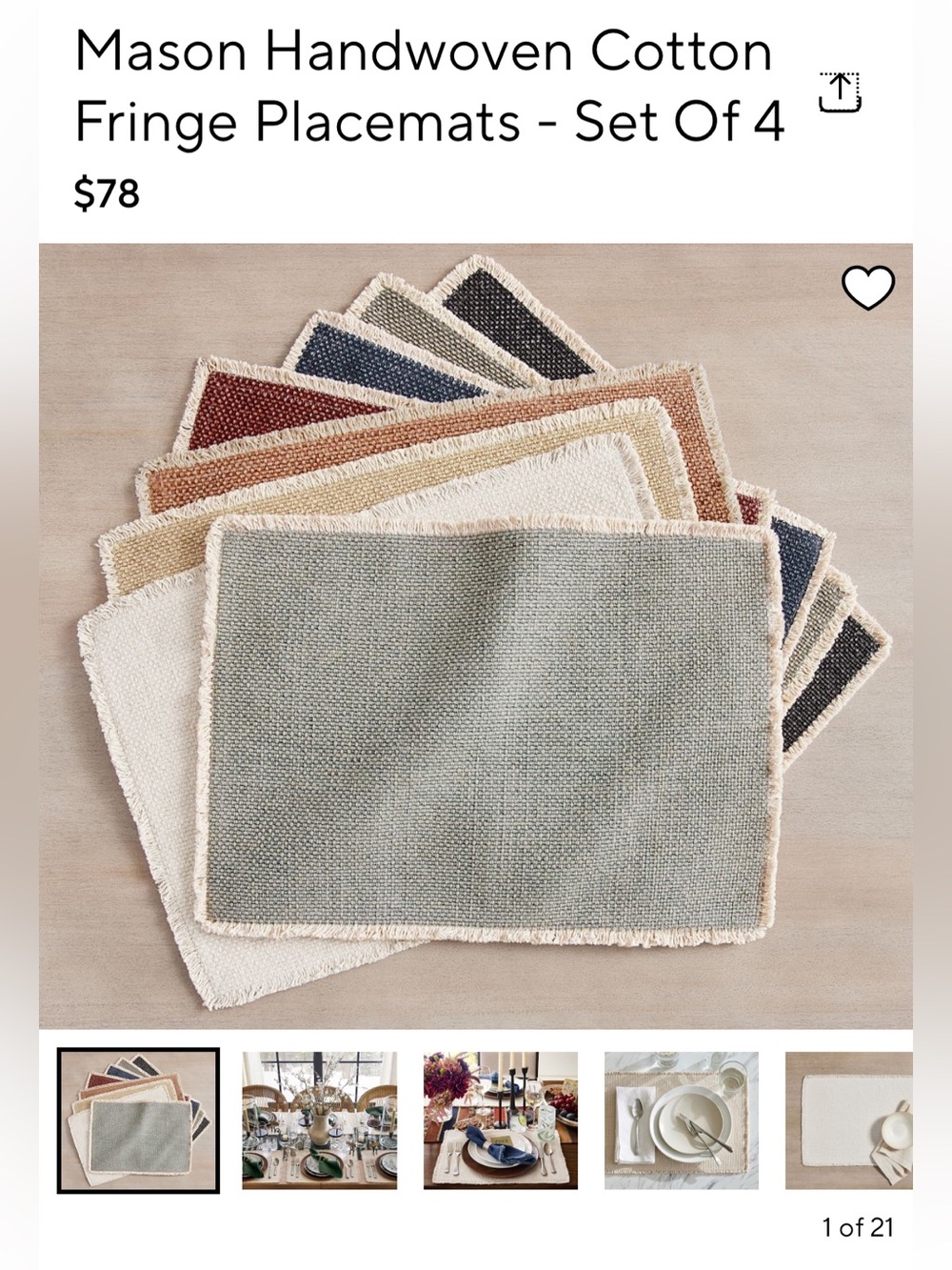 Pottery Barn Grey Fringe Placemats - Total of 10